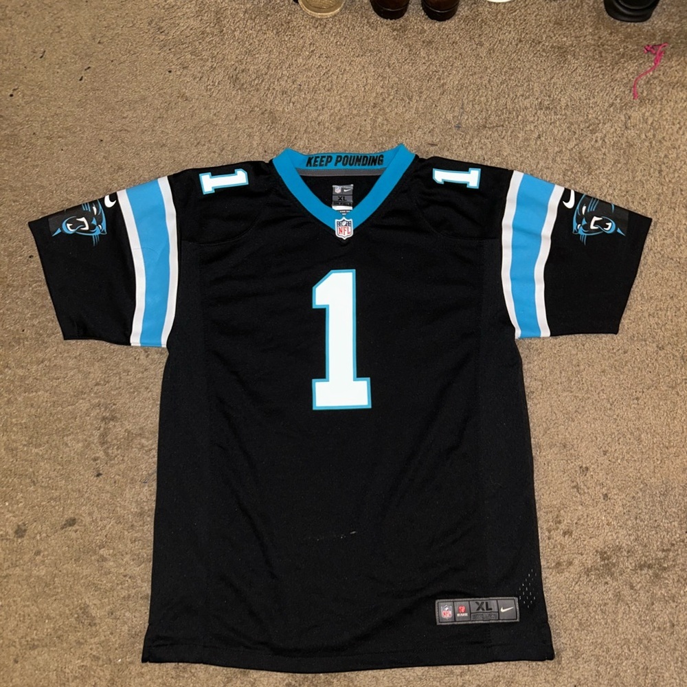 Cam Newton Carolina Panthers Black Football Jersey with Blue Accents size XL
